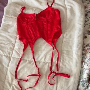 Finesse Red Satin Garter Bodysuit